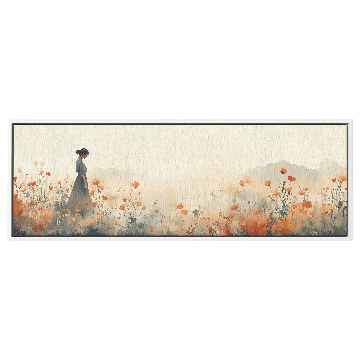Minimalist Botanical Print Wildflowers Soft Watercolor Washes Muted Tones Ultra High Definition Luminous Highlights Panoramic Framed Canvas Wall Art - Awakening Righteousness