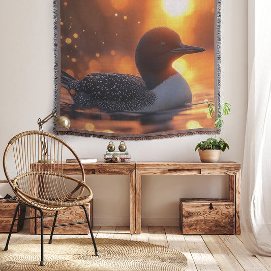 Serene Sunset Loon Scene Christian Throw Blanket Cozy Woven Kids Comfort Blanket with Hope Holy Faith Inspired Prayer Healing Blanket for Children - Awakening Righteousness