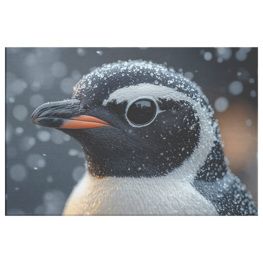 Adorable Penguin Covered in Snowflakes Capturing Winter's Serene Beauty Christian Canvas Wall Art Decor - Awakening Righteousness