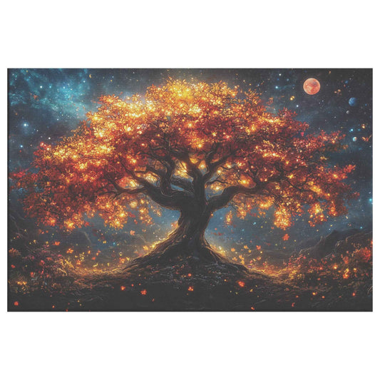 Captivating Tree of Life with Autumn Leaves and Celestial Glow Enchanting Christian Canvas Wall Art Decor