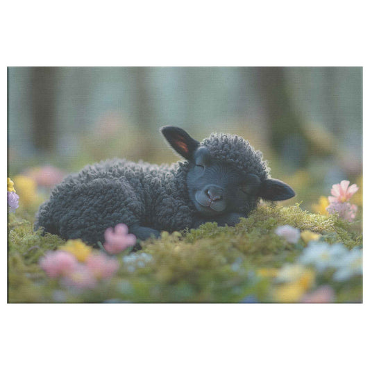 Dreaming in Bloom Black Lamb Peacefully Napping Amongst Spring Flowers Christian Canvas Wall Art Decor
