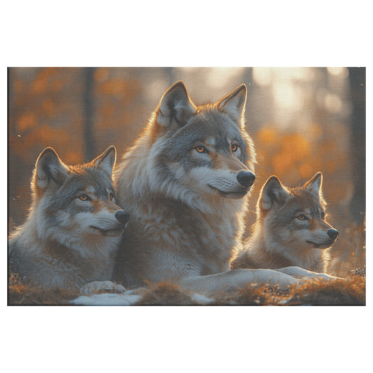 Family of Wolves Sitting Together in the Golden Hour Christian Canvas Wall Art Decor - Awakening Righteousness