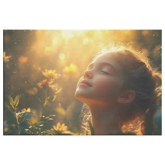 Heavenly Glow Young Girl in Prayer Surrounded Blossoms Inspiring Christian Canvas Wall Art Decor