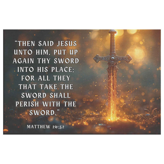 Majestic Sword of Righteousness Glowing Faith and Divine Protection Matthew 2652 Christian Canvas Wall Art Decor