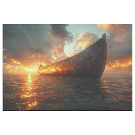 Noah's Ark Majestically Adrift at Dawn A Serene Embrace of Hope and Tranquility on the Ocean Inspiring Christian Canvas Wall Art Decor