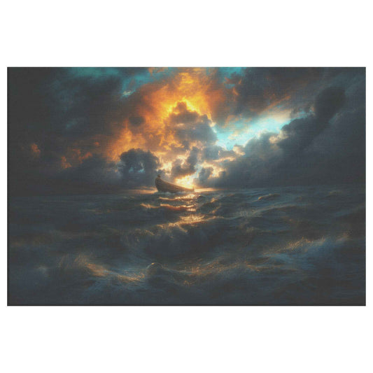 Noah's Ark Resiliently Navigating the Ethereal Storm A Dramatic Depiction of Hope Against a Turbulent Sea Enchanting Christian Canvas Wall Art Decor