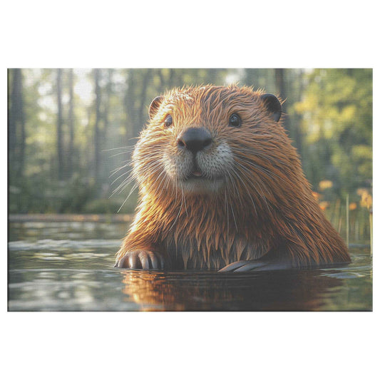 Playful Beaver in Enchanted Forest Christian Canvas Wall Art Decor