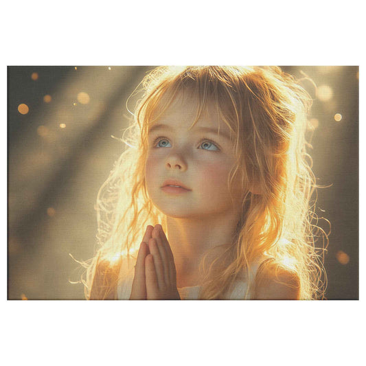 Radiant Little Girl in Golden Heavenly Light Heartfelt Christian Canvas Wall Art Decor
