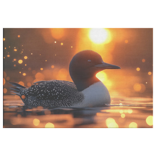 Serene Silhouette of Adult Loon on Calm Waters at Sunset Christian Canvas Wall Art Decor - Awakening Righteousness