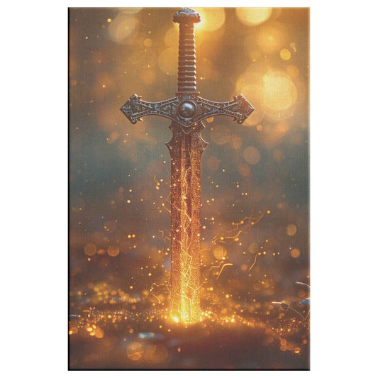 Sword of Righteousness Illuminated Blade of Faith and Power Christian Canvas Wall Art Decor