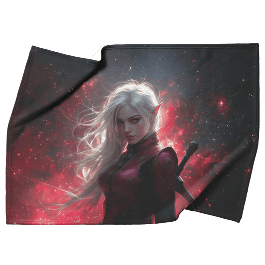Blood Elf Rogue Fleece Sherpa Blanket Dual Daggers Shimmering Stars Cosmic Textures Bold Inspiring WoW Design - Awakening Righteousness