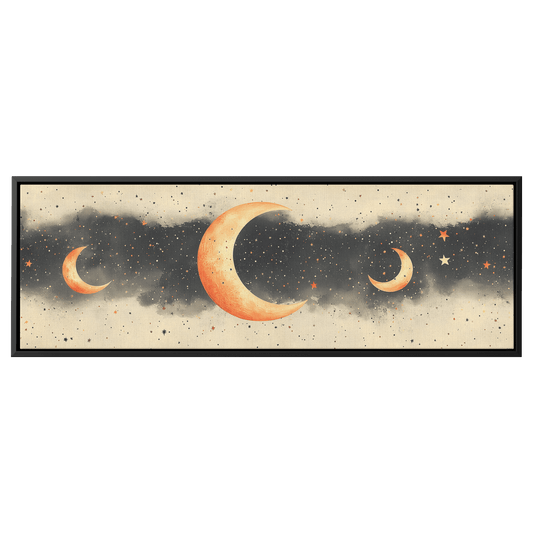 Boho Inspired Pattern Crescent Moons Tiny Stars Muted Beige Terracotta Tones Ultra High Definition Modern Aesthetic Panoramic Framed Canvas Wall Art - Awakening Righteousness