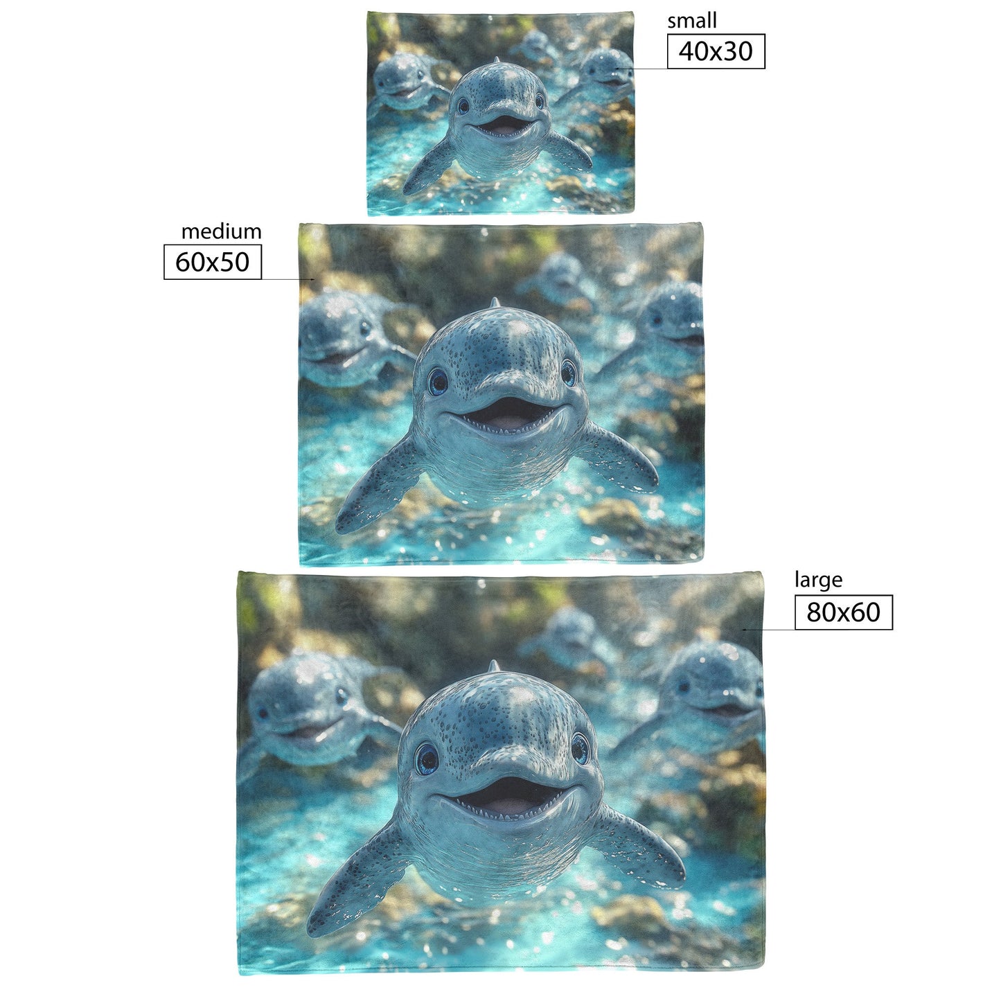 Cheerful Cute Baby Dolphins Swimming Cozy Fleece Sherpa Blanket - Awakening Righteousness