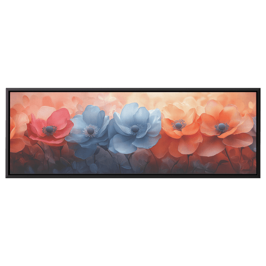 Gradient Colored Flowers Geometric Outlines Crystalline Forms Ultra High Definition Modern Aesthetic Panoramic Framed Canvas Wall ArtCanvasteelaunch