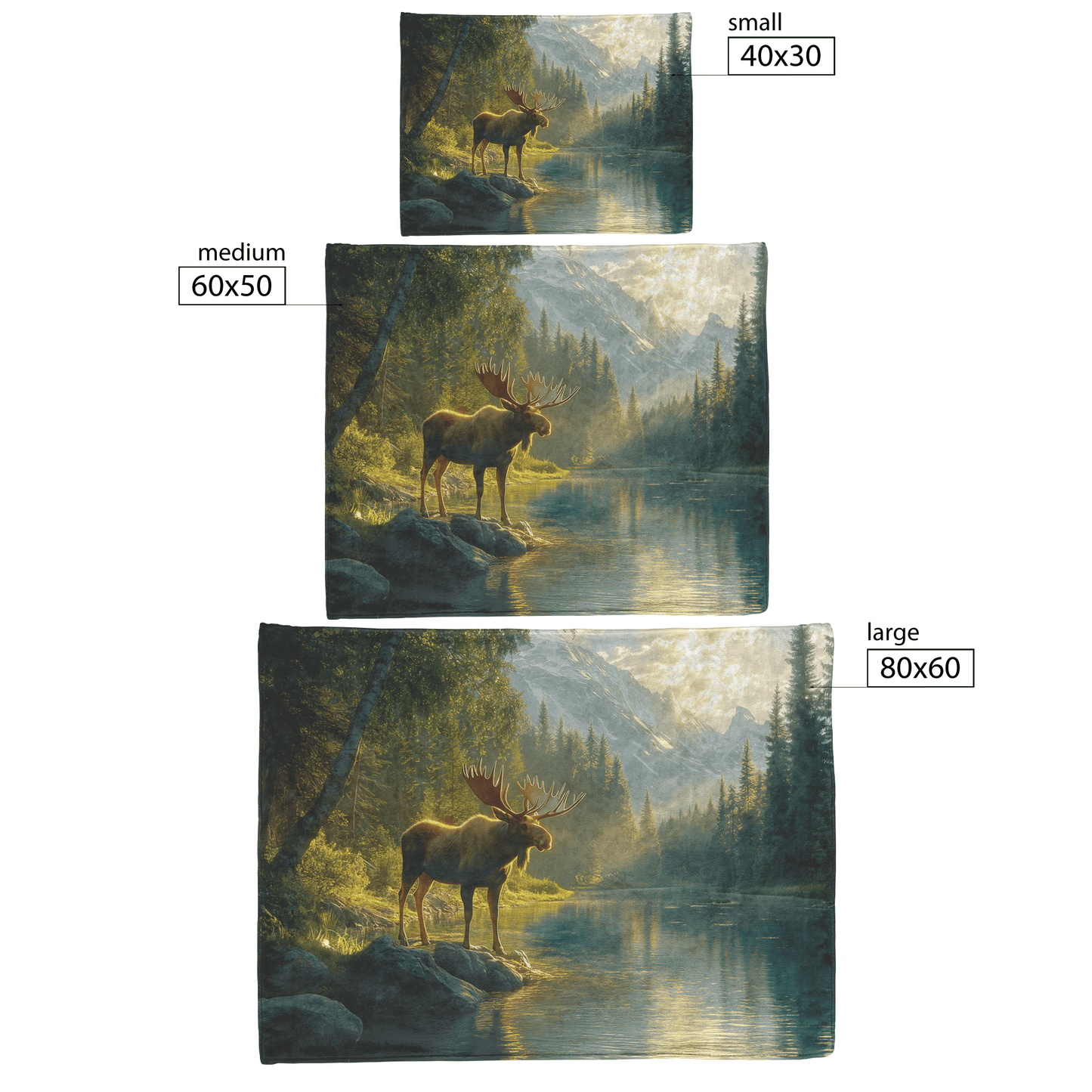 Moose Standing Beside Glowing Crystal Clear River Surrounded by Lush Forest and Golden Sunlight Fleece Sherpa Blanket - Awakening Righteousness