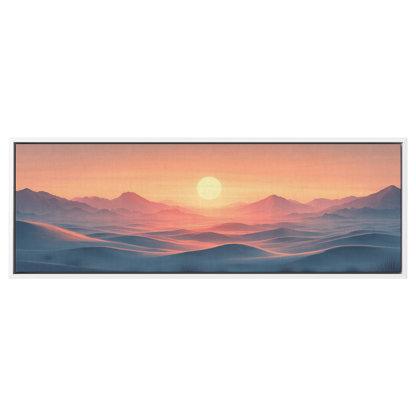 Muted Panoramic Illustration Flat Desert Plain Distant Hills Beige Sand Tones Ultra High Definition Minimalist Panoramic Framed Canvas Wall Art - Awakening Righteousness