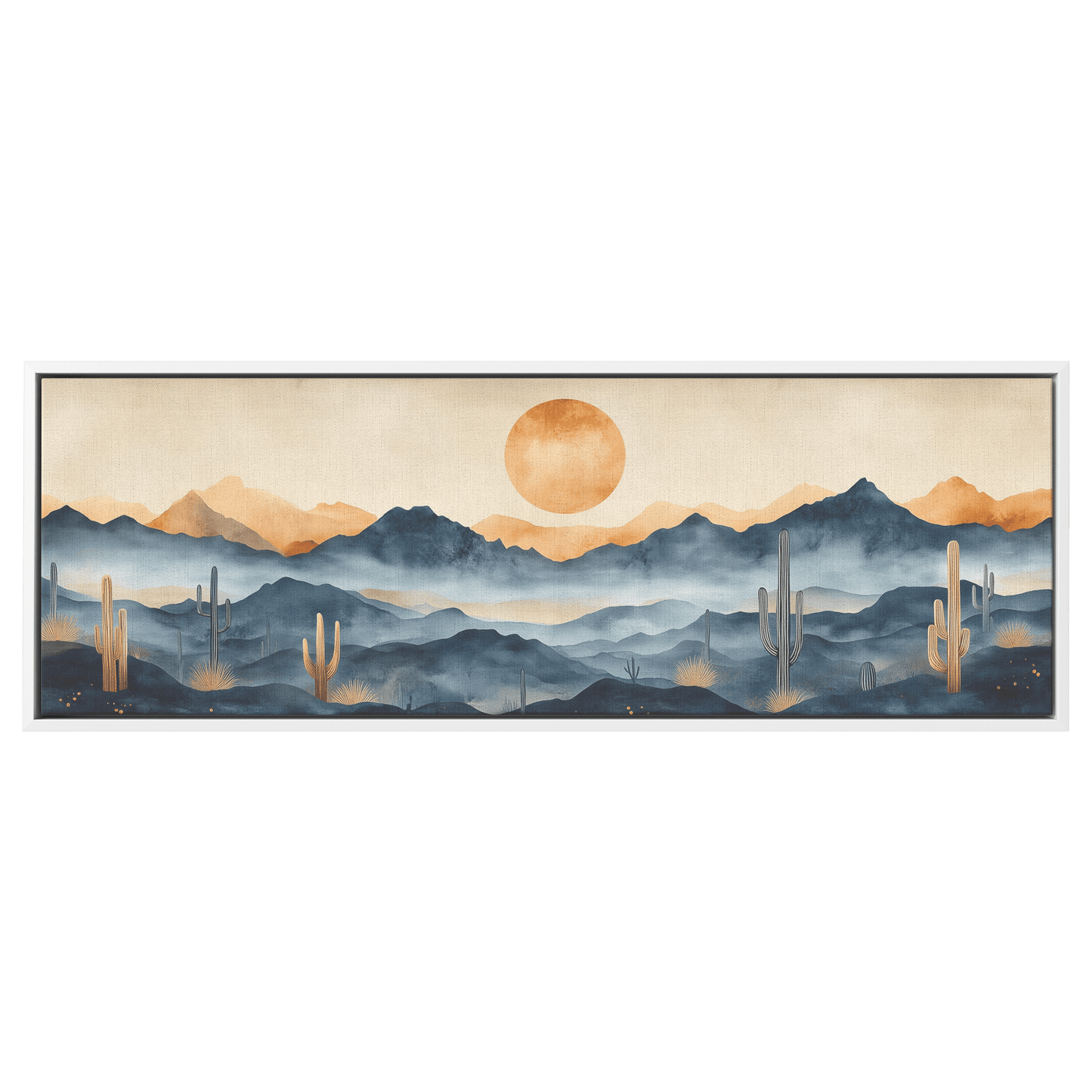 Neutral Toned Desert Artwork Abstract Cacti Forms Soft Mountains Muted Gray Beige Ultra High Definition Elegant Minimalist Panoramic Framed Canvas Wall Art - Awakening Righteousness