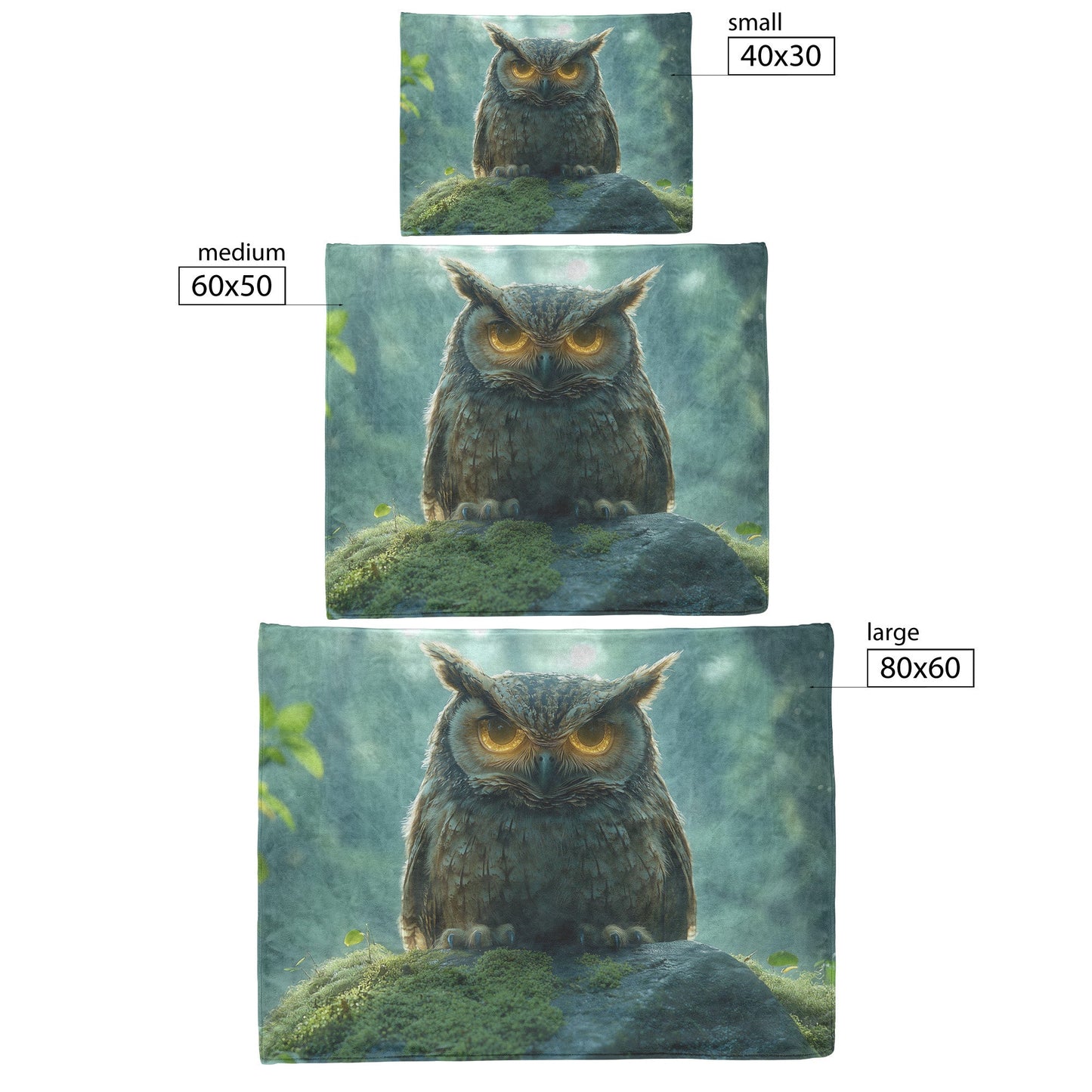 Owl with Glowing Feathers on Mossy Stone Fleece Sherpa Blanket Morning Mist Peaceful Woodland Scenery - Awakening Righteousness