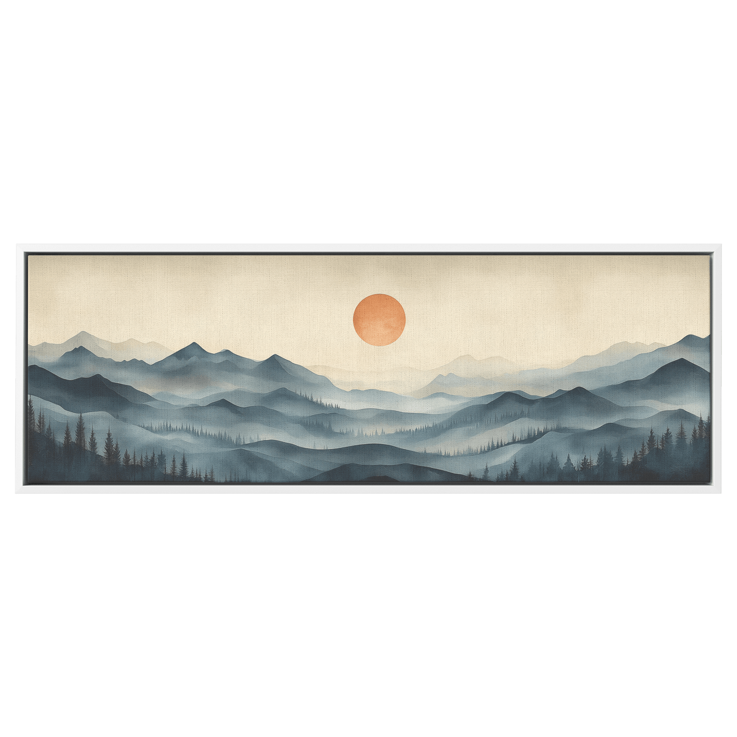 Panoramic Nature Illustration Muted Landscape Rolling Hills Beige Gray Taupe Tones Ultra High Definition Textured Minimalist Panoramic Framed Canvas Wall Art - Awakening Righteousness