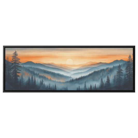 Panoramic Nature Illustration Rolling Hills Sparse Forests Minimalist Linework Soft Gray Beige Tones Ultra High Definition Serene Design Panoramic Framed Canvas Wall Art - Awakening Righteousness