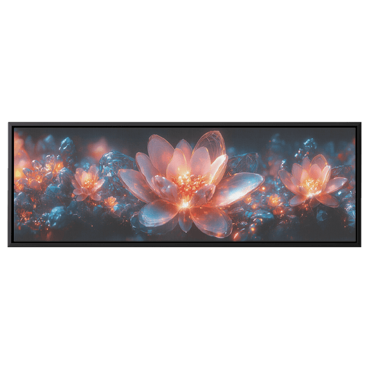 Polygonal Floral Patterns Metallic Textures Futuristic Colors Panoramic Framed Canvas Wall Art for Modern Decor - Awakening Righteousness