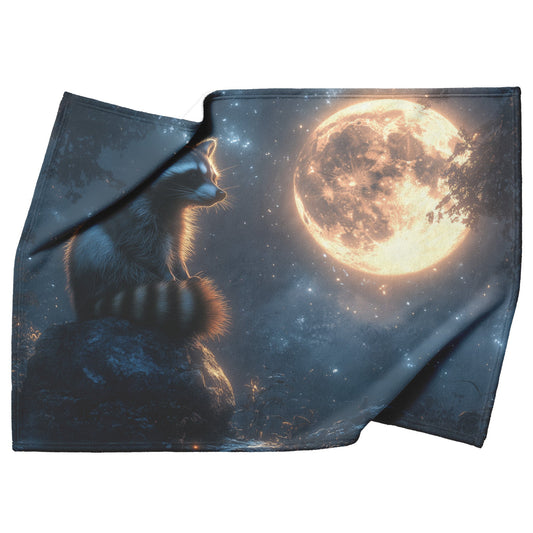 Raccoon on Glowing Stone in Forest Clearing Full Moon Peaceful Ethereal Fleece Sherpa Blanket - Awakening Righteousness