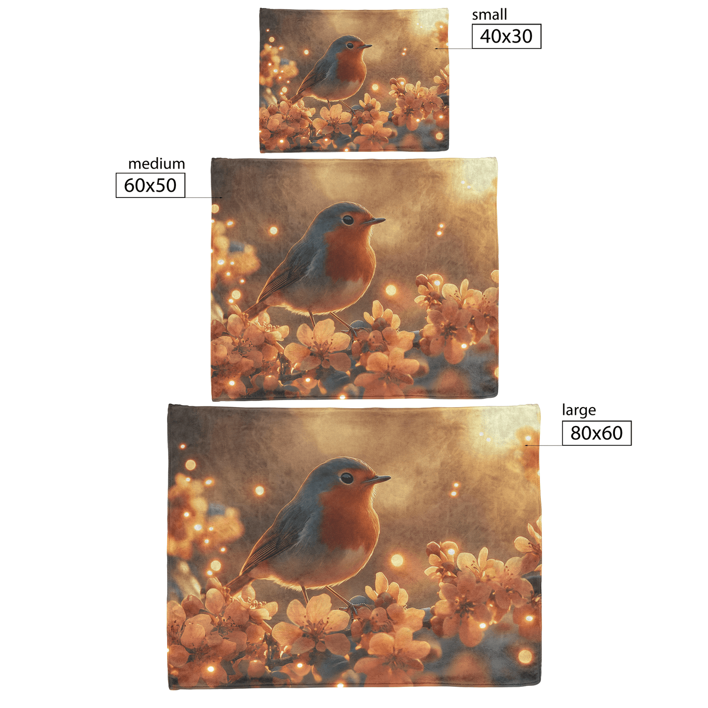 Robin Fluttering Near Glowing Flowers in Bioluminescent Garden Surrounded by Light Trails Under Twilight Skies Fleece Sherpa Blanket - Awakening Righteousness