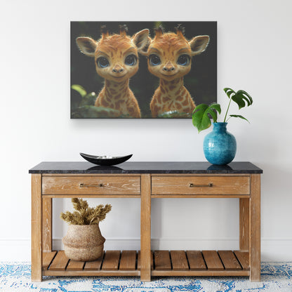 Adorable Baby Giraffes with Blue Eyes and Long Eyelashes in Jungle Canvas Wall Art - Awakening Righteousness