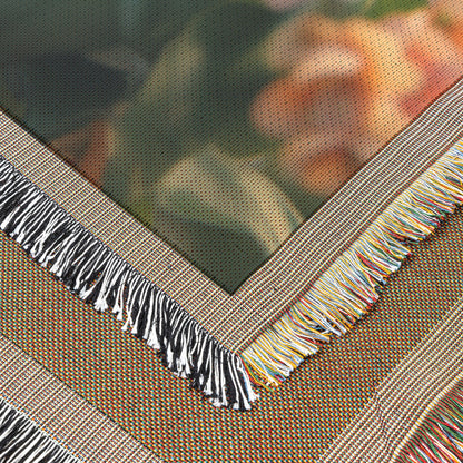 Baby Bird Perched on Blooming Branch Cozy Woven Throw Blanket - Awakening Righteousness
