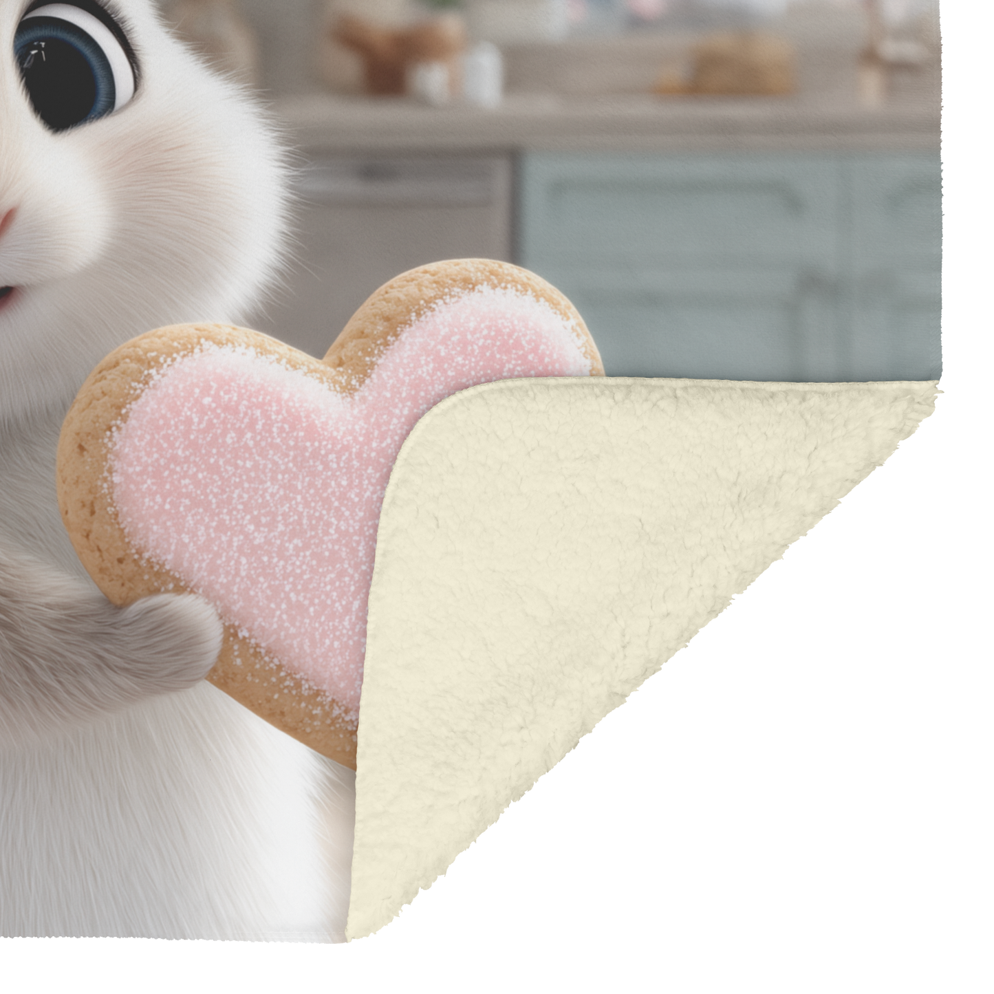 Baby Bunny Holding Giant Heart Shaped Cookie Sherpa Fleece Throw Blanket Cute Cozy Design Loving Valentines Day Gift