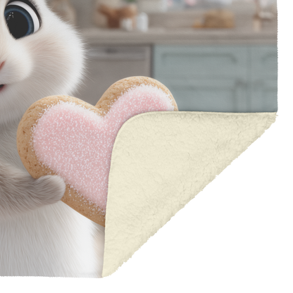 Baby Bunny Holding Giant Heart Shaped Cookie Sherpa Fleece Throw Blanket Cute Cozy Design Loving Valentines Day Gift