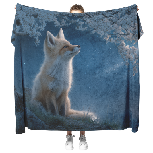 Baby_Fox_Howling_Softly_At_Moon_Under_Gl_H_Blanket_Model_Mockup.png