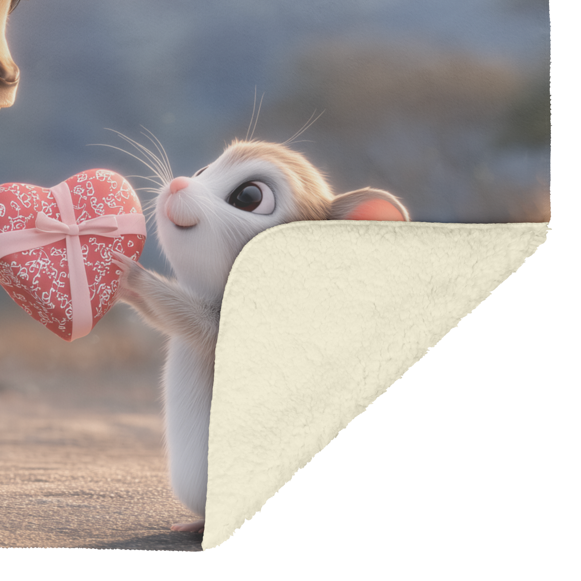 Baby Giraffe Giving Heart Gift Box to Tiny Mouse Sherpa Fleece Throw Blanket Cute Cozy Design Loving Valentines Day Gift