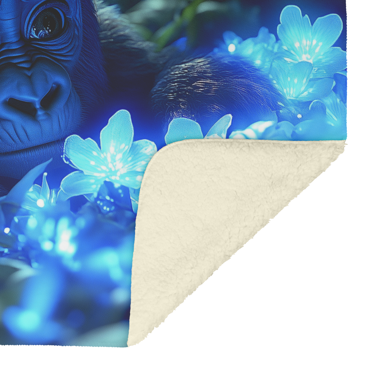 Baby_Gorilla_Exploring_Glowing_Biolumine_H_Blanket_Sherpa_Mockup.png