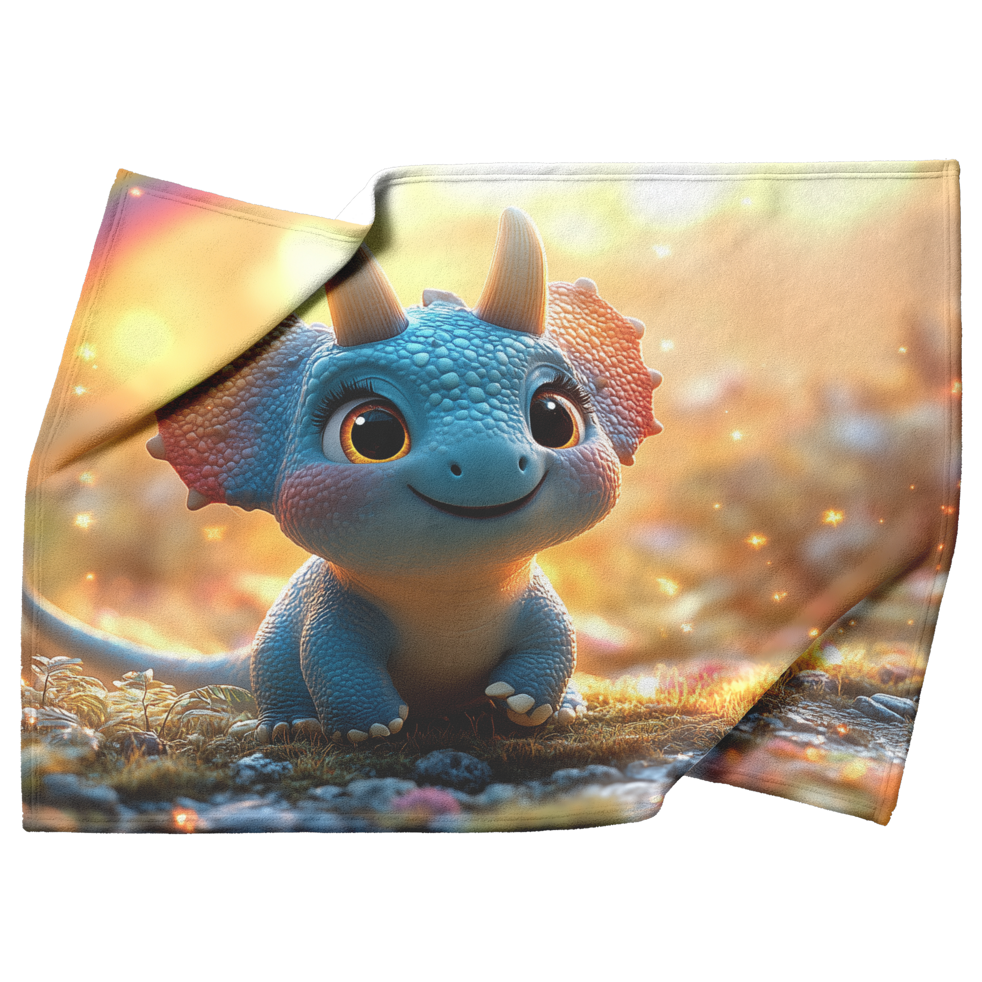 Cartoon_Triceratops_Dancing_Under_Rainbo_H_Blanket_Top_Bottom_Folds_Mockup.png