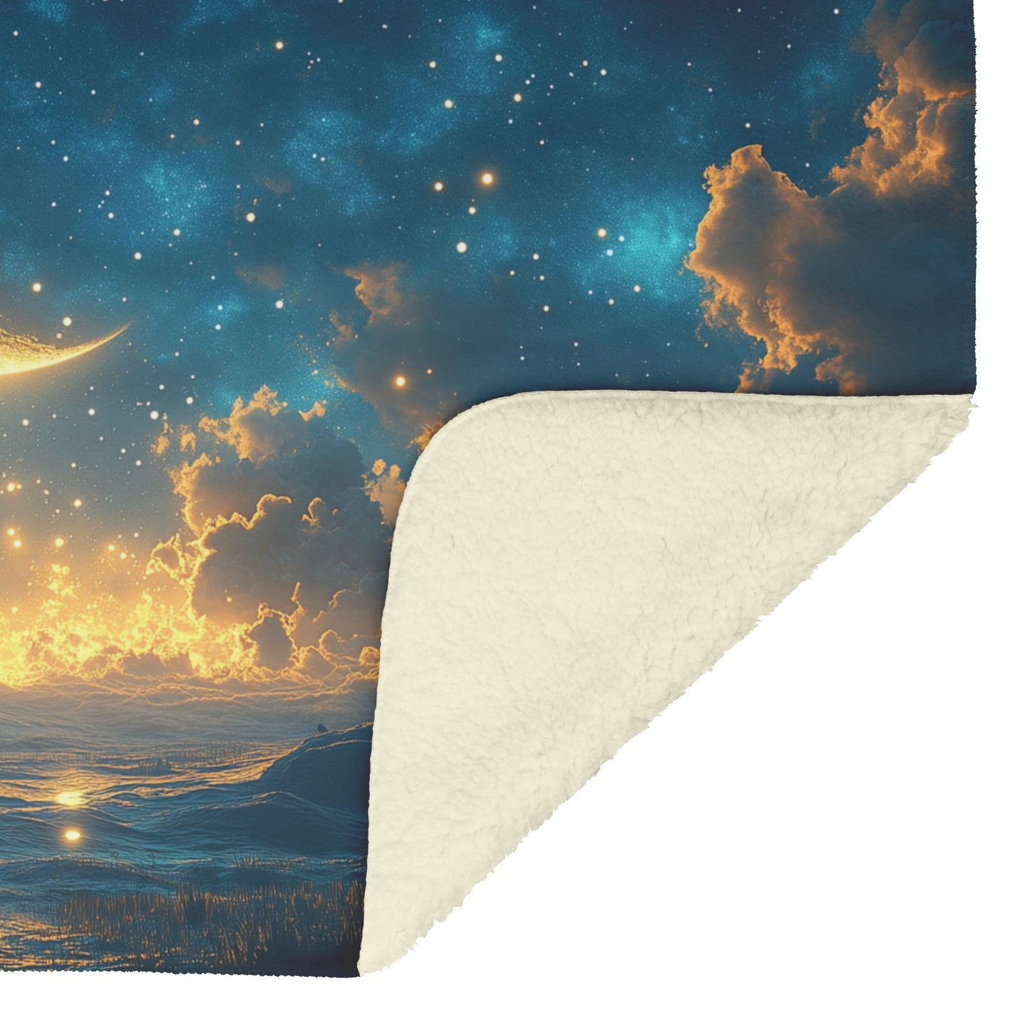 Celestial Serenity Cozy Fleece Sherpa Blanket Moonlit Night Sky with Sparkling Stars - Awakening Righteousness