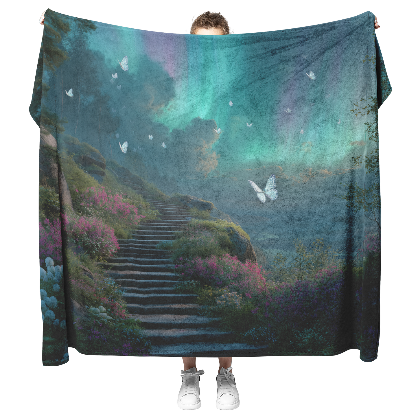 Celestial_Staircase_With_Pastel_Butterfl_H_Blanket_Model_Mockup.png