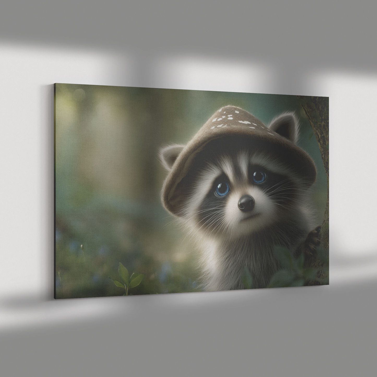 Child_Like_Raccoon_in_Mushroom_Cap_Hat_E_H_Rectangle_Dramatic_Shadow_Mockup.png_15430798
