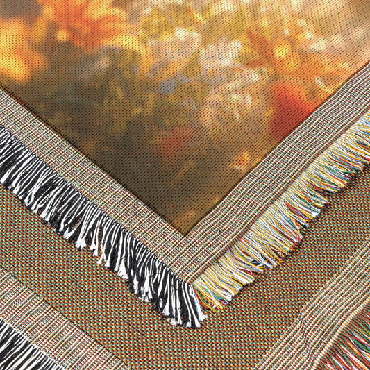 Delightful Little Angel with Golden Glow in a Field of Blooming Flowers  Peaceful and Inspirational  Christian Woven Throw Blanket - Awakening Righteousness