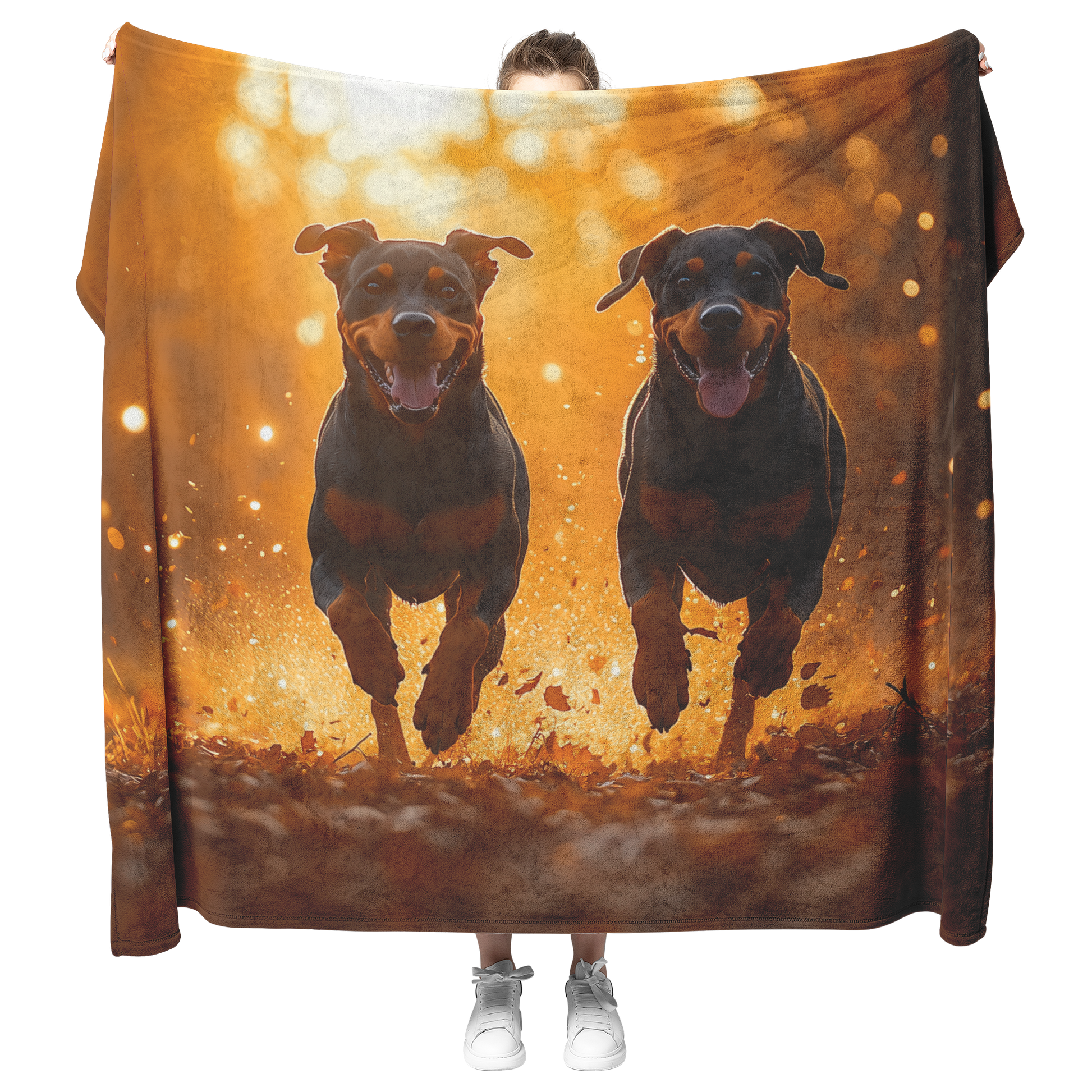 Dobermans_in_Autumn_Forest_with_Falling__H_Blanket_Model_Mockup.png