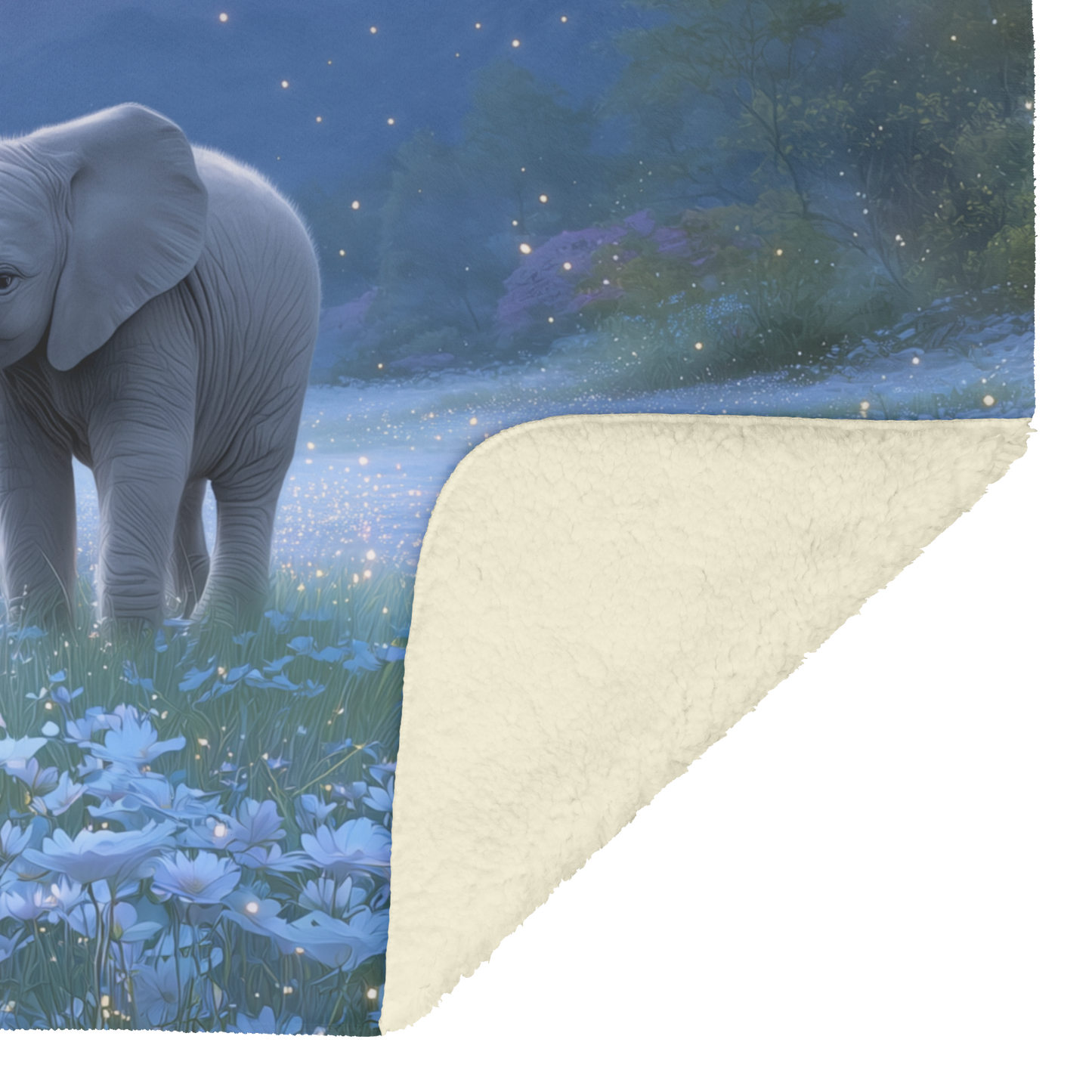 Enchanted_Baby_Elephant_In_Field_Of_Star_H_Blanket_Sherpa_Mockup.png
