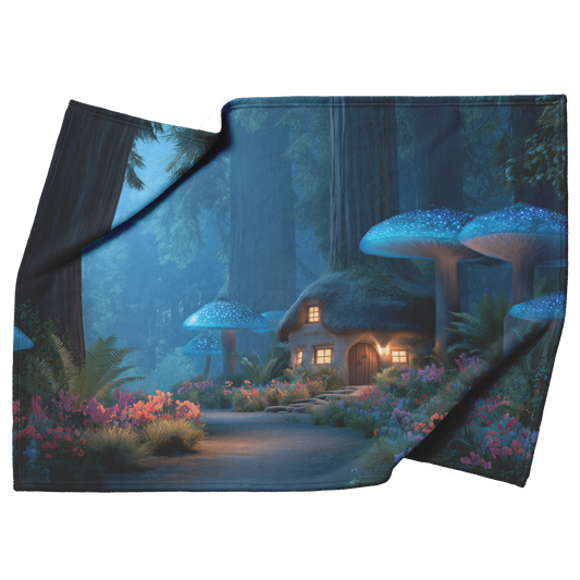Enchanted_Tree_Stump_Cottage_Surrounded__H_Blanket_Top_Bottom_Folds_Mockup.png_15278859
