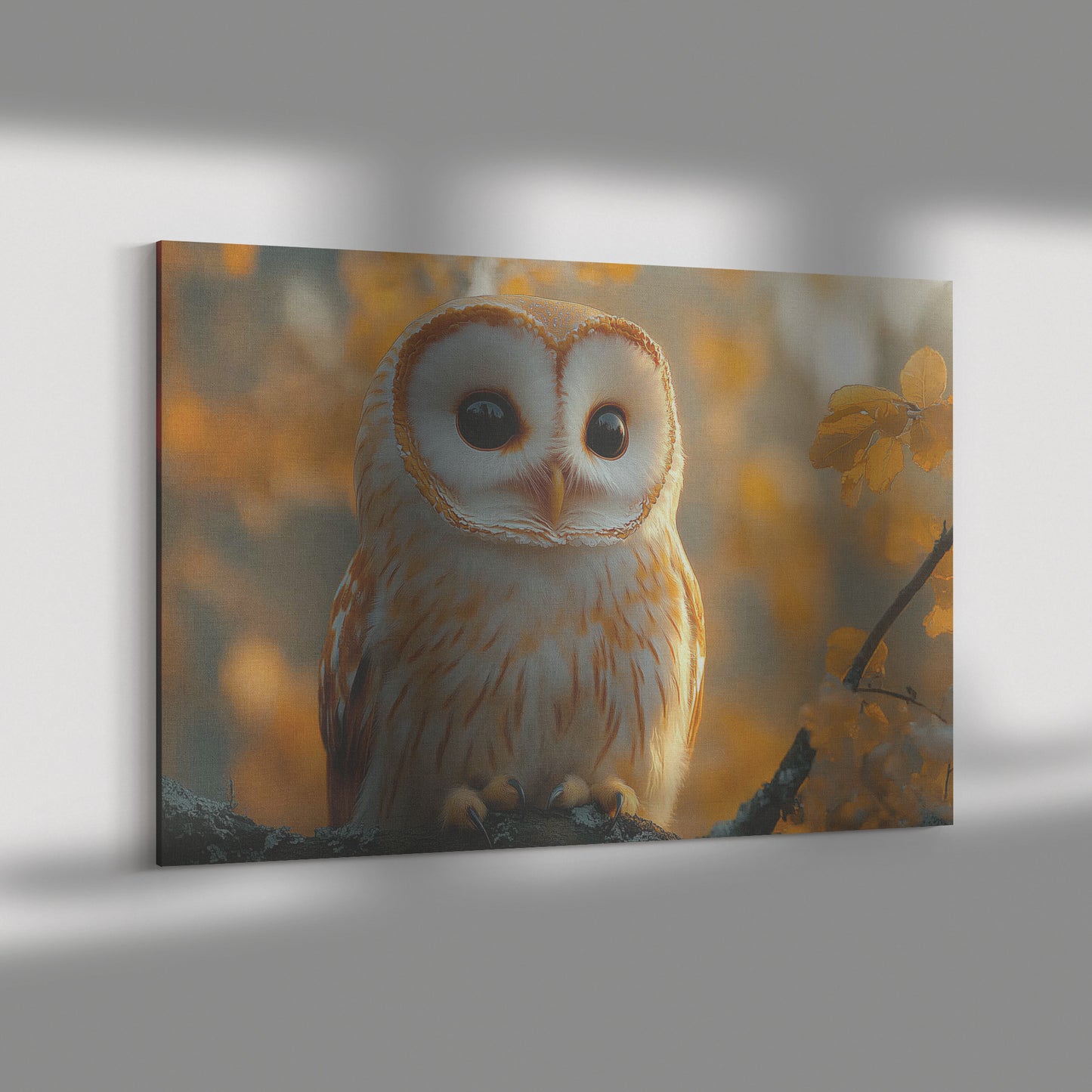 Friendly Barn Owl Perched on Autumn Tree Branch at Sunset Canvas Wall Art - Awakening Righteousness
