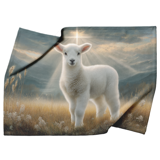 Gentle_Lamb_Standing_Beneath_Glowing_Cro_H_Blanket_Top_Bottom_Folds_Mockup.png