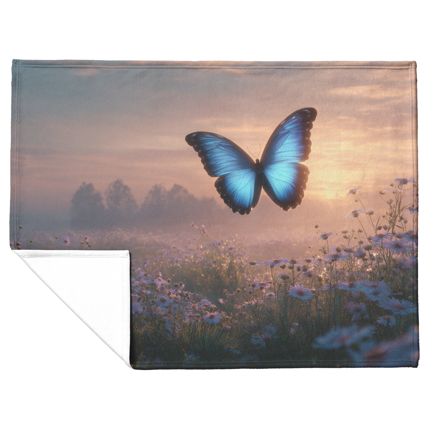 Glowing_Blue_Morpho_Butterfly_Flying_Ove_H_Blanket_Flat_Fold_Mockup.png