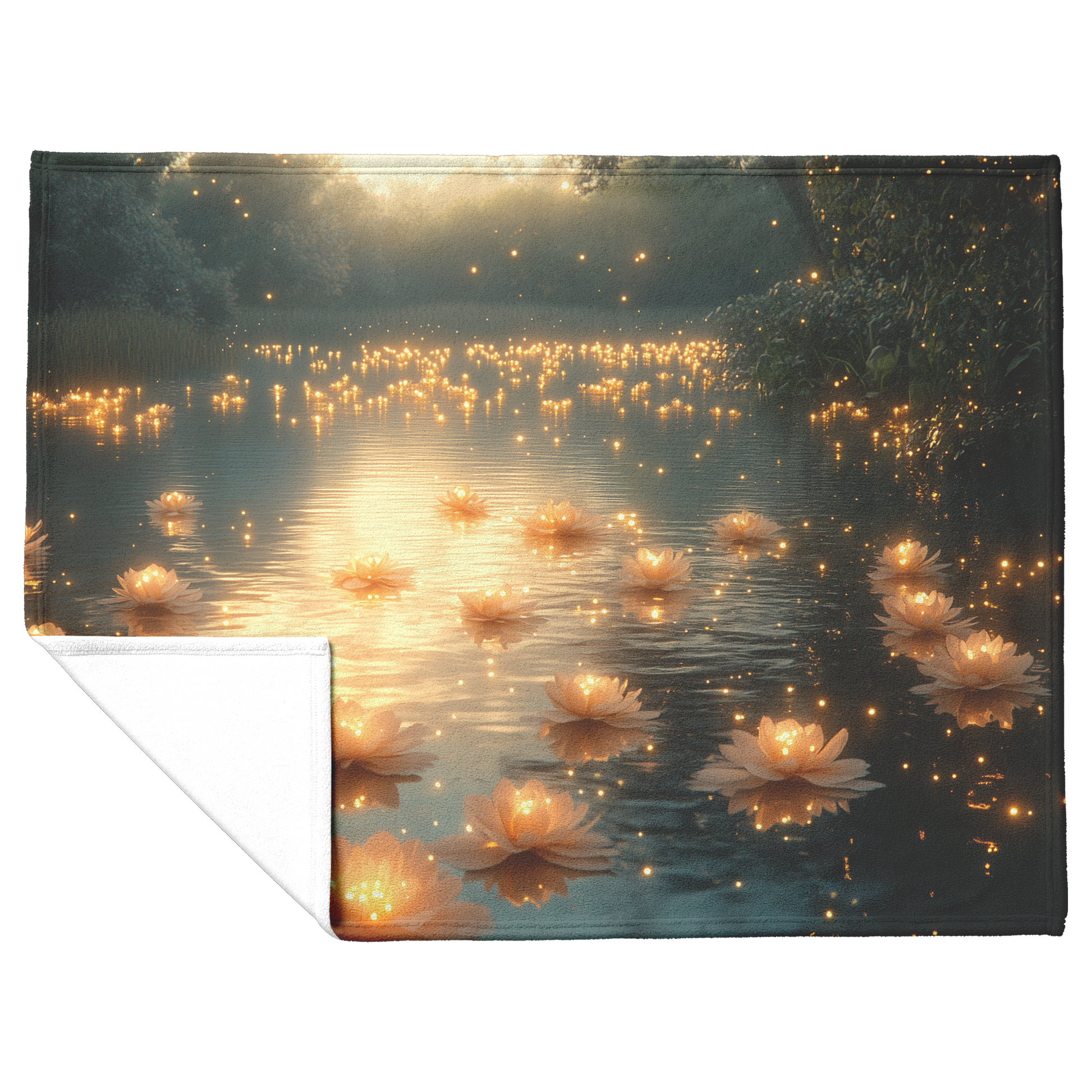 Glowing_Camellias_on_Pond_with_Golden_Ri_H_Blanket_Flat_Fold_Mockup.png