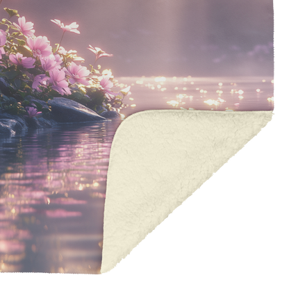 Glowing_Geraniums_by_Pond_with_Golden_Ri_H_Blanket_Sherpa_Mockup.png