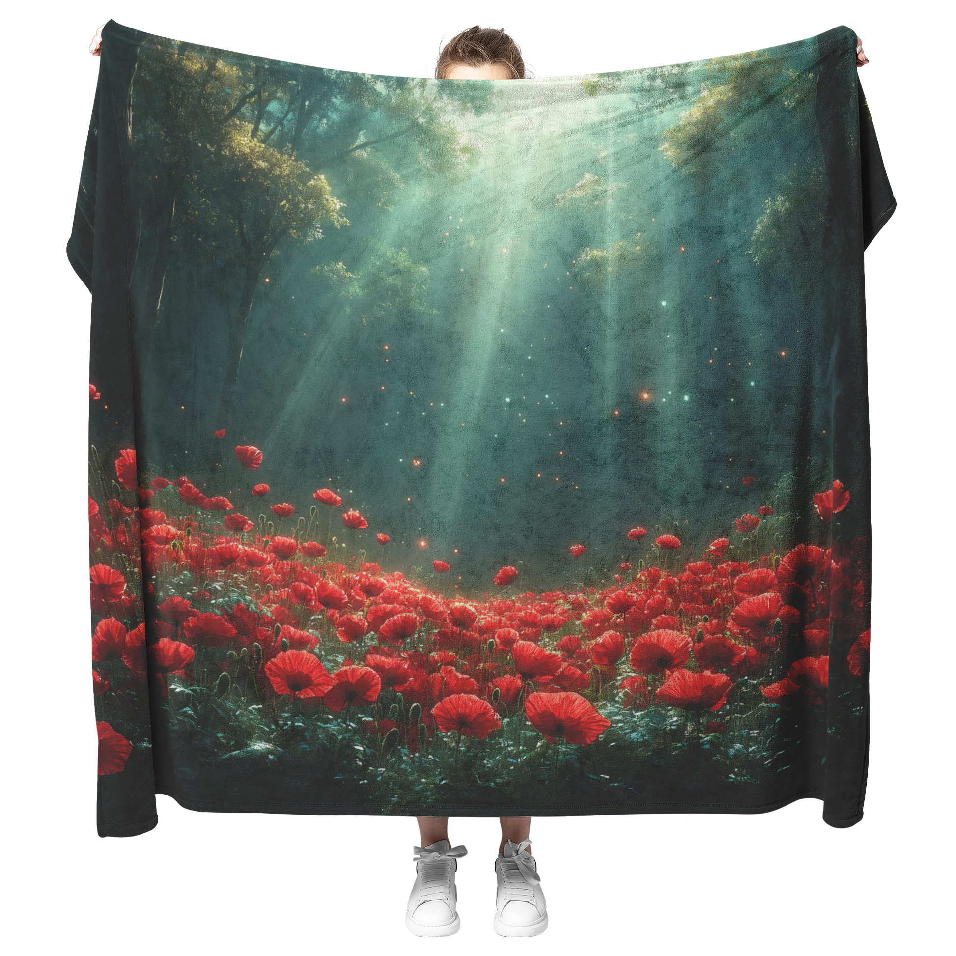 Glowing_Red_Poppies_in_Enchanted_Forest__H_Blanket_Model_Mockup.png