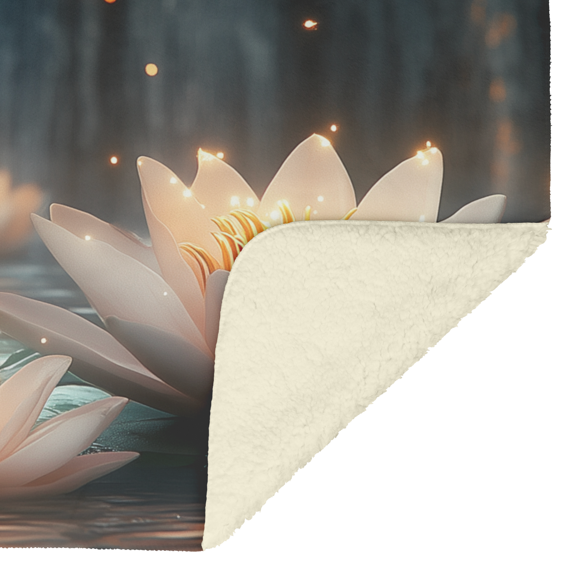 Glowing_Water_Lilies_on_Clear_Pond_with__H_Blanket_Sherpa_Mockup.png