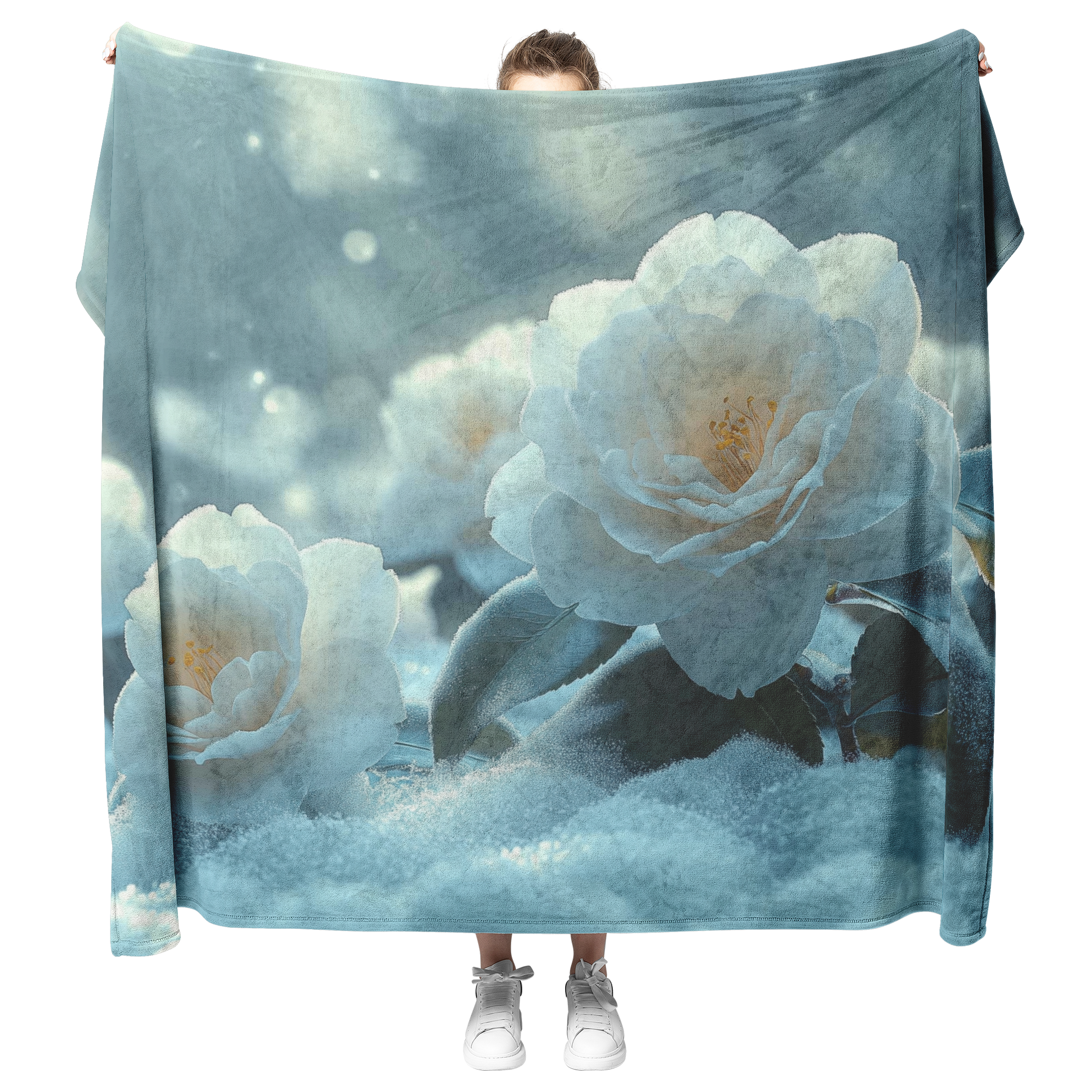 Glowing_White_Camellias_in_Frost_Meadow__H_Blanket_Model_Mockup.png